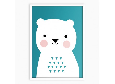 Картина BEAR / бирюза,рамка белый/