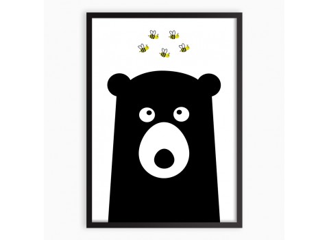 Картина BEES BEAR /рамка черный/