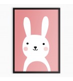Картина RABBIT/розовый,рамка белый/