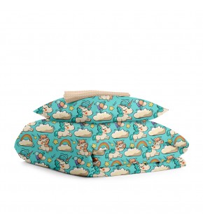 Комплект детского постельного белья UNICORN MINT /оборот горох на бежевом/