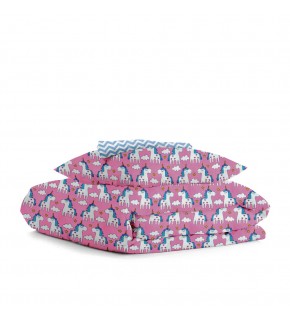 Комплект детского постельного белья UNICORN ROSE /оборот зигзаг голубой/